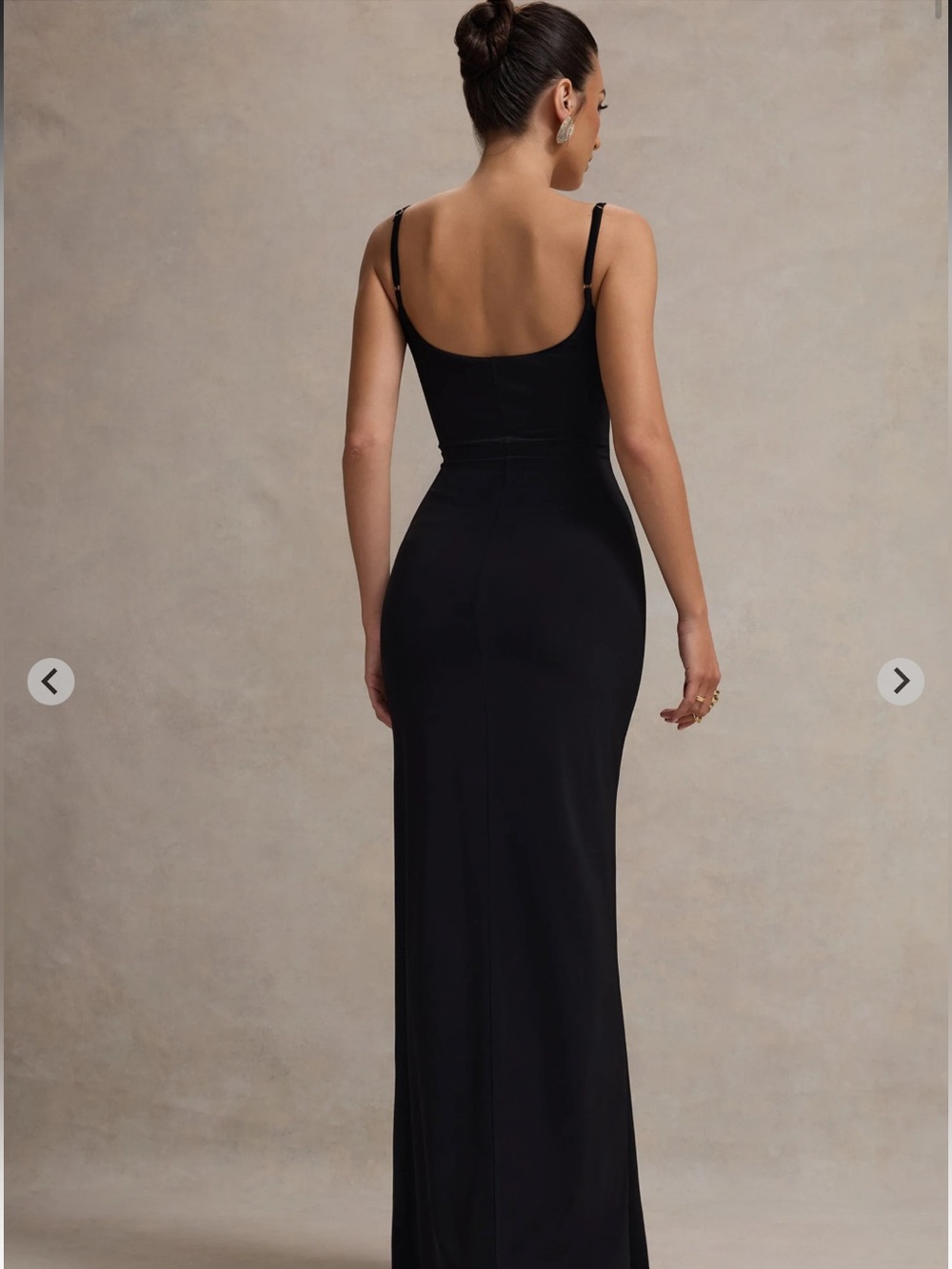 Club L London Black Maxi Dress with White Bow Accent - Picture 2 of 3